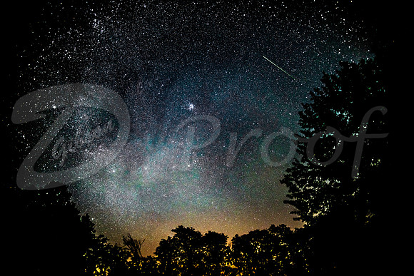 Meteor shower with M45 star cluster and Taurus