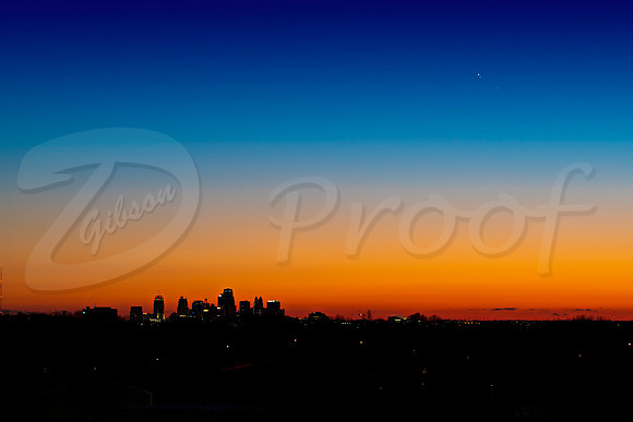Jupiter/Saturn conjunction over Kansas City Skyline